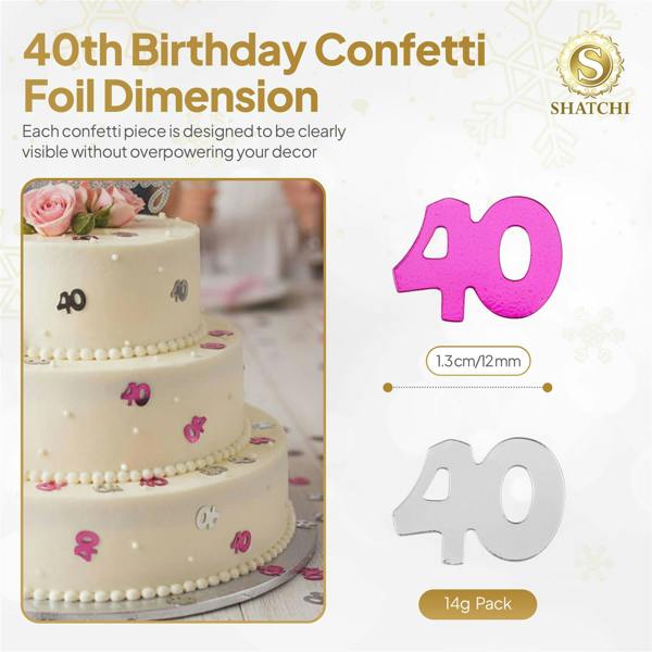 40th Birthday Pink Foil Confetti Set, Metallic Table Decoration in 1 to 5 Pack Options image 3