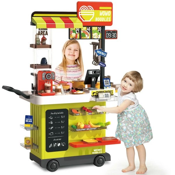 deAO Toys Kids Play Kitchen Fried Chicken Shop Pretend Food Truck with Lights