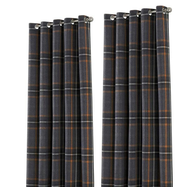 Riva Home Aviemore Checked Pattern Ringtop Curtains - Rust