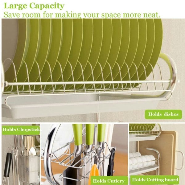 3-Tier Dish Drainer Storage Stand Bowl Plate Dryer Tray Kitchen Shelves Living and Home