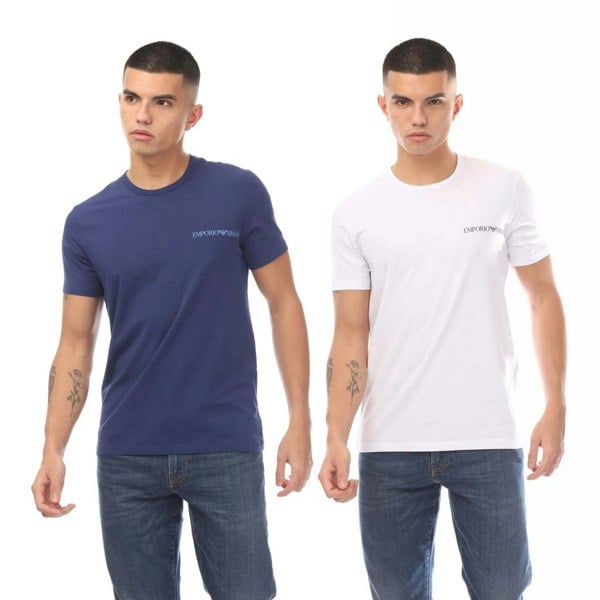 Armani Mens Crew Neck Lounge T-Shirt (Pack of 2) - Blue/White