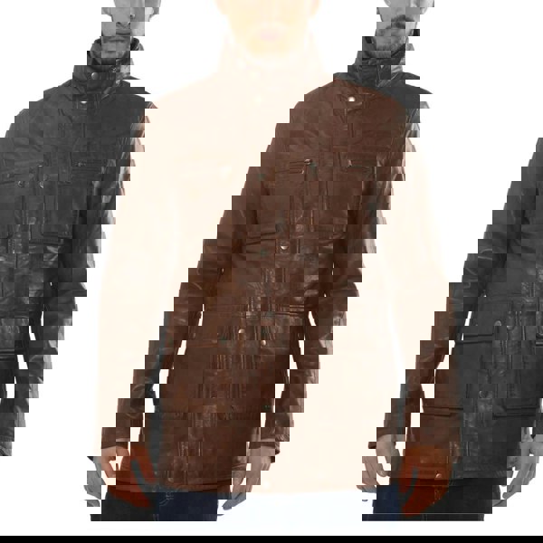 Leather Company Men's Lambskin Leather Stand Collar Field Jacket