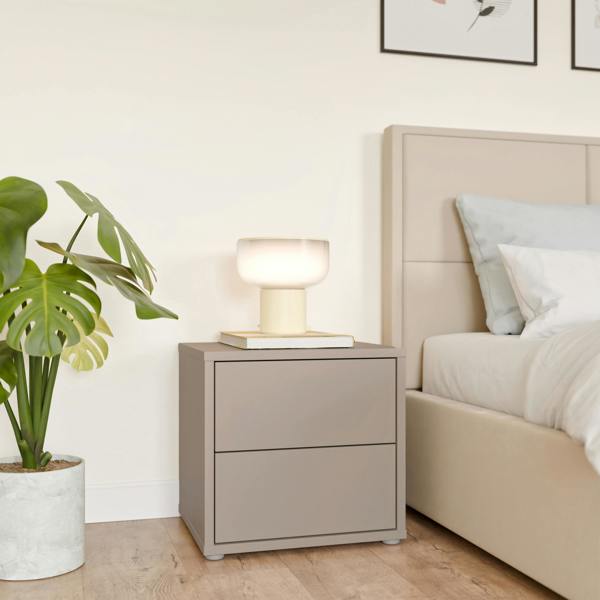 Furniture To Go Alice Springs Low Bedside Cabinet with 2 Drawers Push-to-Open in Taupe