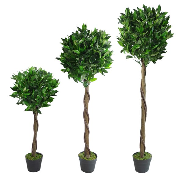 Leaf Pair of 120cm (4ft) Twisted Stem Artificial Topiary Bay Laurel Ball Trees