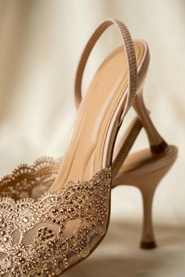ikrush Genevieve Embellished Lace Mesh Pointed Heels
