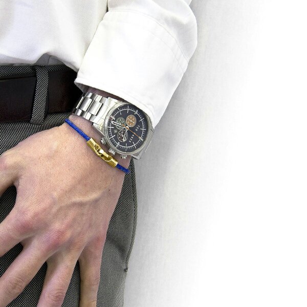 Anchor & Crew Azure Blue Talbot 9ct Yellow Gold and Stingray Leather Bracelet