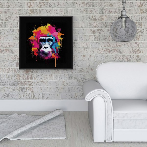 Warren Reed Multi Coloured Monkey Face Framed Canvas