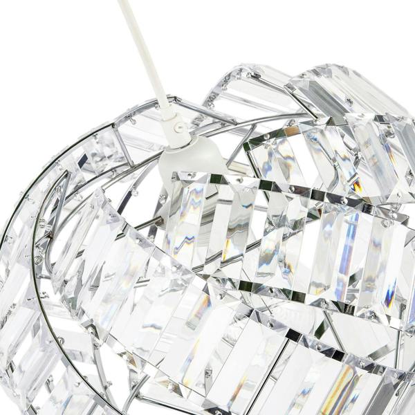 Modern Chrome Pendant Lamp Shade with Curved Strips and Acrylic Prisms Image 5