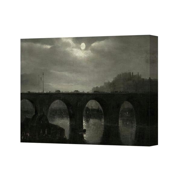Benjamin Tate Design Canvas Print CANVAS-3473 Moonlit Black And White Bridge Over River