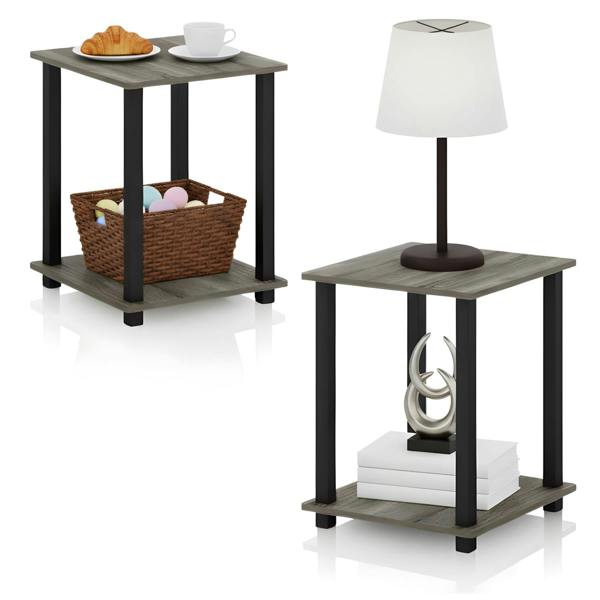 WALPLUS Simplistic End Table, Set of Two, French Oak Grey/Black | Stylish Table for Home Use with Practical and Modern Design