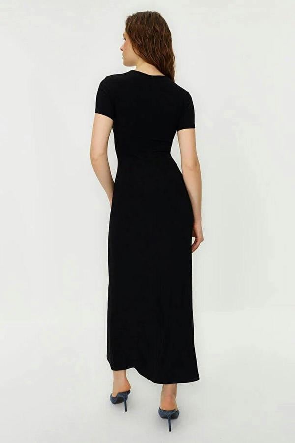 WOVCOR Fitted Crew Neck Stretch Knit Maxi Pencil Dress