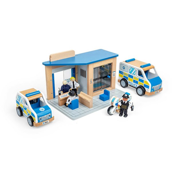 Tidlo Wooden Police Station Bundle, Complete With Vehicles And 4 Figures