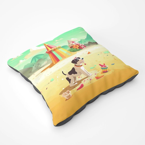 Warren Reed Doggy On A Beach Holiday Floor Cushion