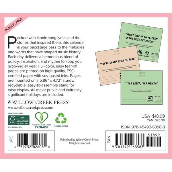 Lyrics to Live By Desk Calendar 2027, Desk Calendars, Day To View, Entertainment, Gift