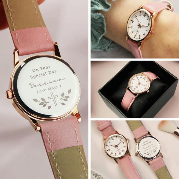 Personalised Holy Communion/Christening Pink Watch - alternative angle