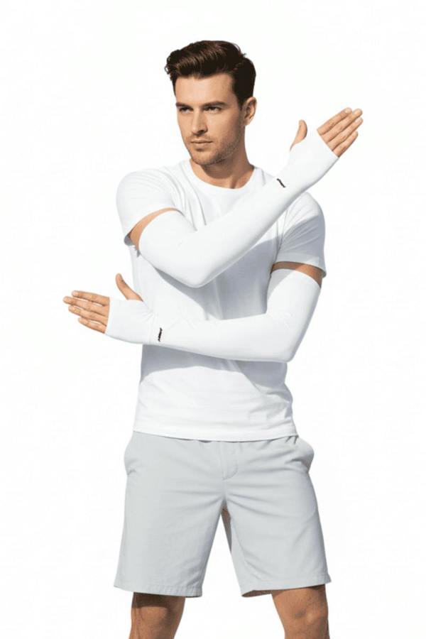 Anniou Men's UV Cooling Arm Sleeves - White