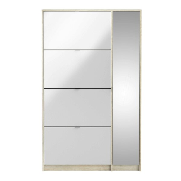 Wyld Haus Prague Natural Oak Effect Shoe Cabinet 4 Flip Down Doors Mirror Door