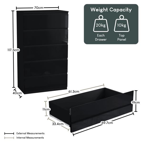 Vida Designs Glinton 5 Drawer Chest, Black