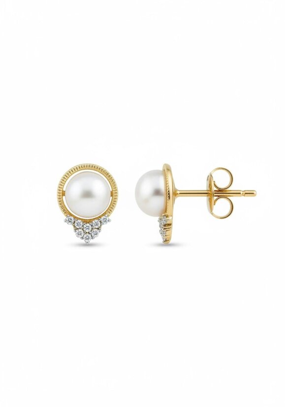 Latelita Solid 14k Gold Diamond and Pearl Empress Earrings