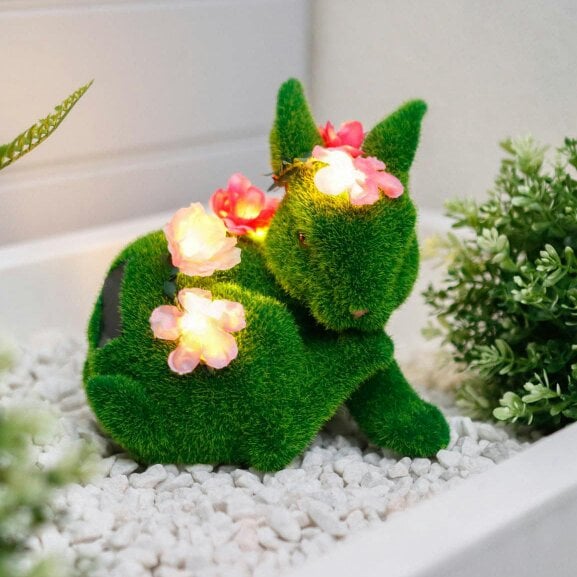 Gardenwize Solar Floral Topiary Rabbit Garden Ornament with Multiple Lights