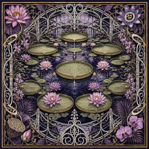 Waterlily House at Night Wool Silk Scarf – Double-Sided Print, Hand-Rolled Hem