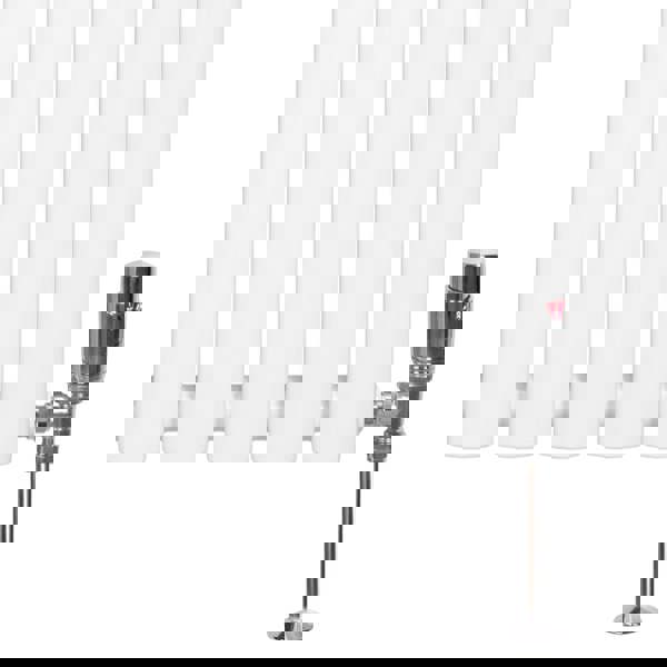 Oval single column radiator in white, 1600mm x 240mm, featuring sleek design and chrome valve for modern heating solutions