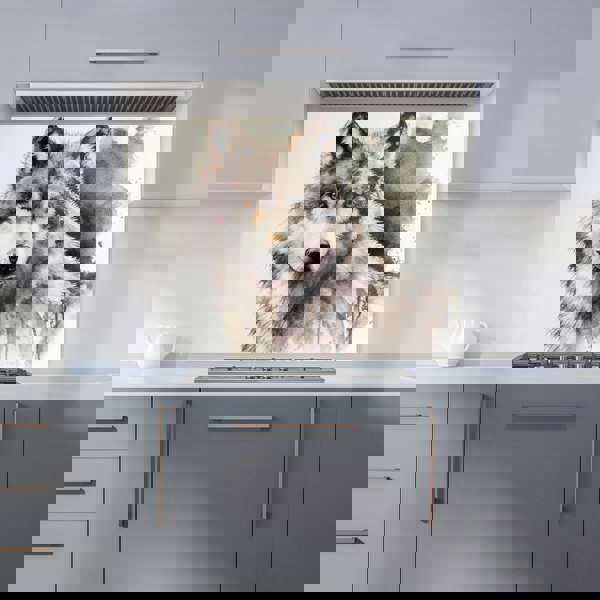 Warren Reed - Designer Loyal Wolf Watercolour Kitchen Splashback