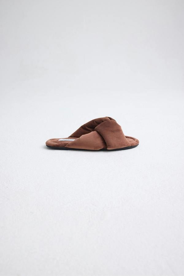 Pretty You London Velvet Knot Mule In Copper Brown