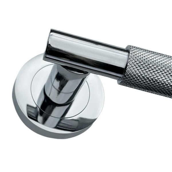EDH Door Hardware Polished Chrome Knurled Door Handles on Round Rose – Handle Sets