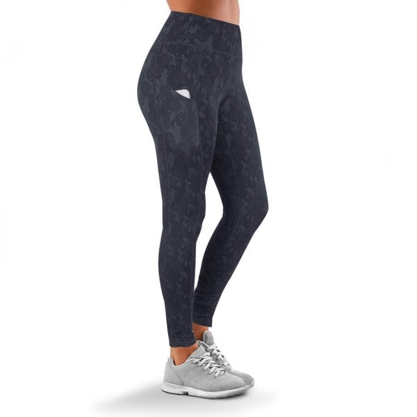OOOOO Women's Workout Leggings Highwaist with Side Pockets & Camo Print, Grey