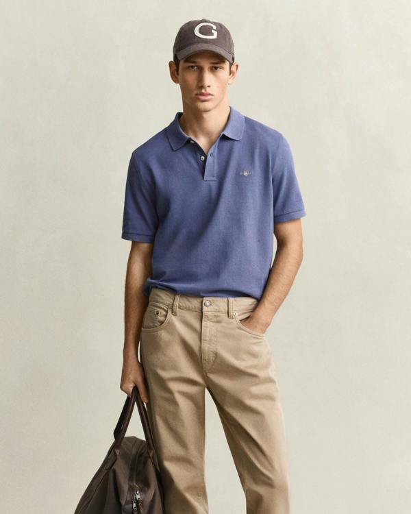 GANT Mens Regular Fit Short Sleeve Shield Logo Pique Polo - 476 Blue Horizon