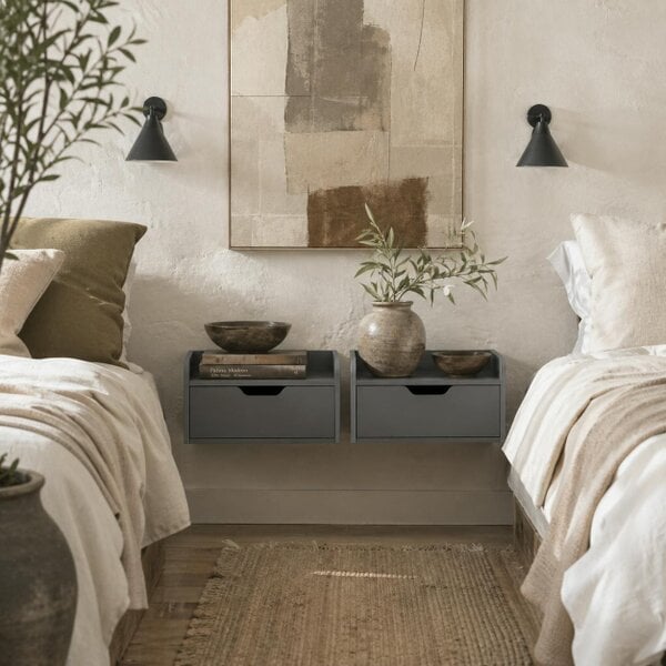 Wyld Haus Levaco Set Of 2 Wall Mounted Wooden Black Bedside Tables With Drawer Storage