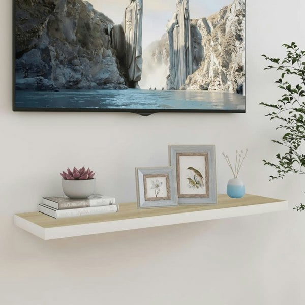 Berkfield Floating Wall Shelf Oak and White 90x23.5x3.8 cm MDF