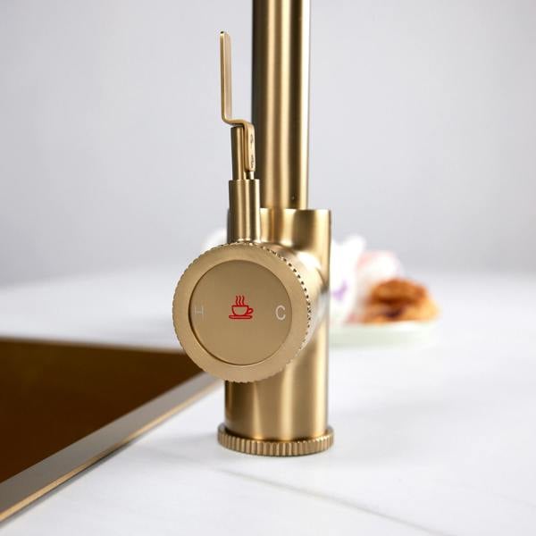 Flode Kraft Solo | Industrial Style Single Lever 3 in 1 Instant Boiling Tap | Brushed Brass Finish