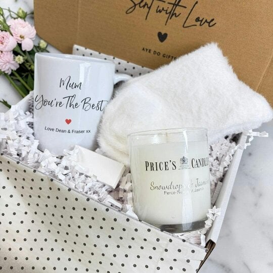 Aye Do Gifts Personalised Mum You're the Best Mug, Candle & Socks Gift Hamper | Birthday Gift