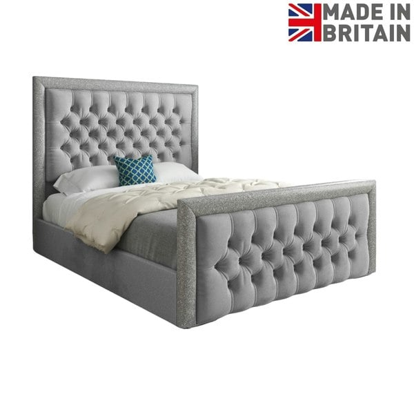 Casa Magna Venice Glitter Border Upholstered Soft Velvet Bed Frame - Grey