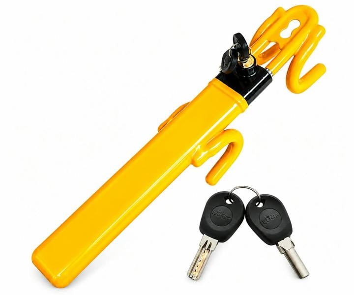 ATEK Heavy Duty Steering Wheel Lock Anti-Theft Car Security Lock with 2 Keys Yellow