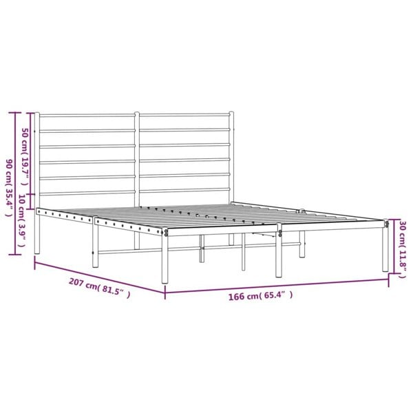 Berkfield Metal Bed Frame with Headboard Black 160x200 cm