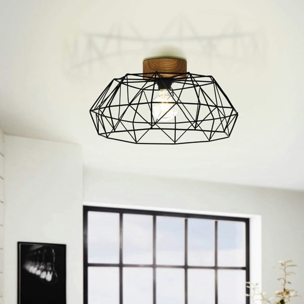 EGLO Padstow Black and Natural Metal/Wood Ceiling Light (D) 45.5cm