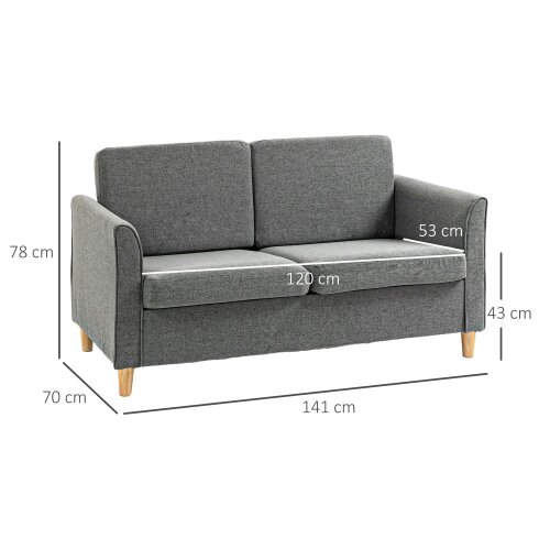 Wyld Haus Loveka Fabric Grey Compact 2 Seater Sofa With Wooden Legs And Armrests
