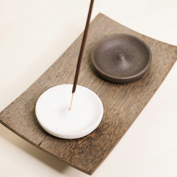 White ceramic moon incense holder handcrafted artisan home decor
