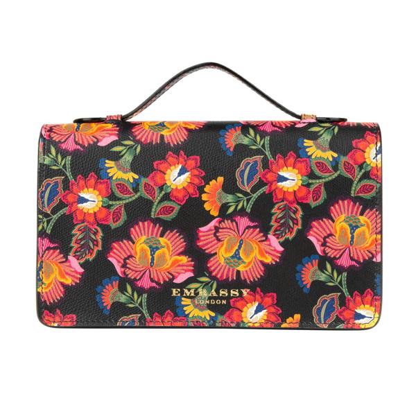 Embassy London Envy - Red Flowers - Women's leather flap clutch bag with strap
