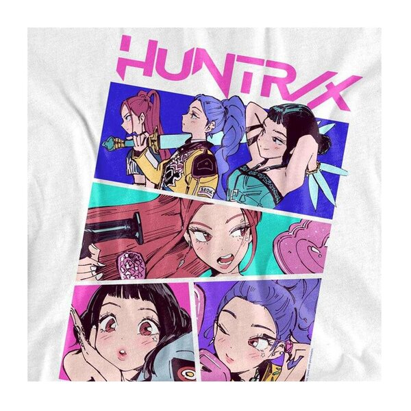 K-Pop Demon Hunters Unisex Adult Huntr/X Comic Long-Sleeved T-Shirt - White/Neon