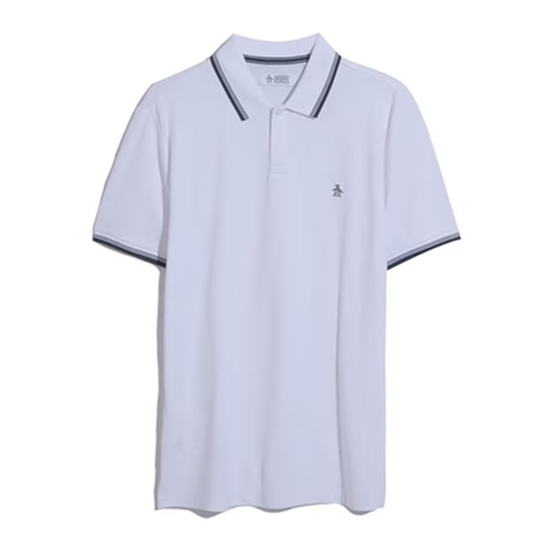 Original Penguin Mens Striped Regular Short-Sleeved Polo Shirt - Bright White