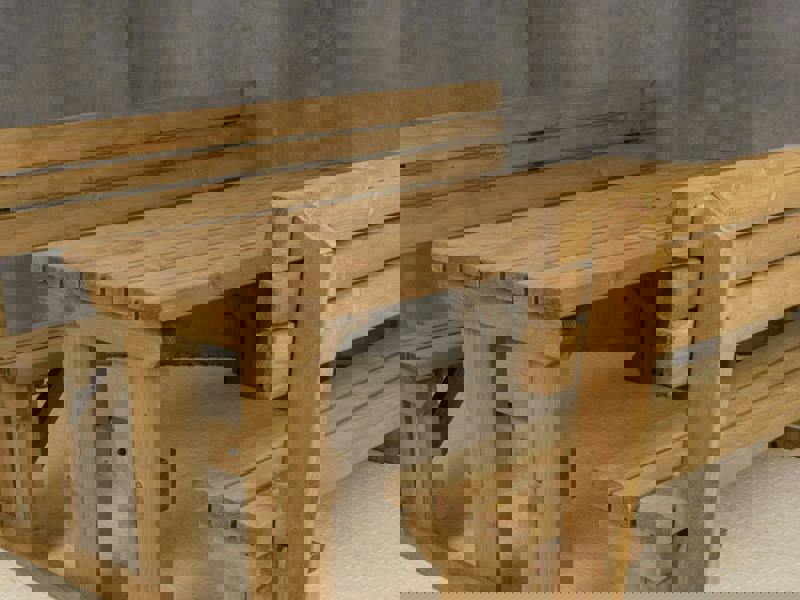 Alders Picnic Table and Benches Set with Backrest – Rustic Finish Wooden Outdoor Dining Set for Gardens and Patios