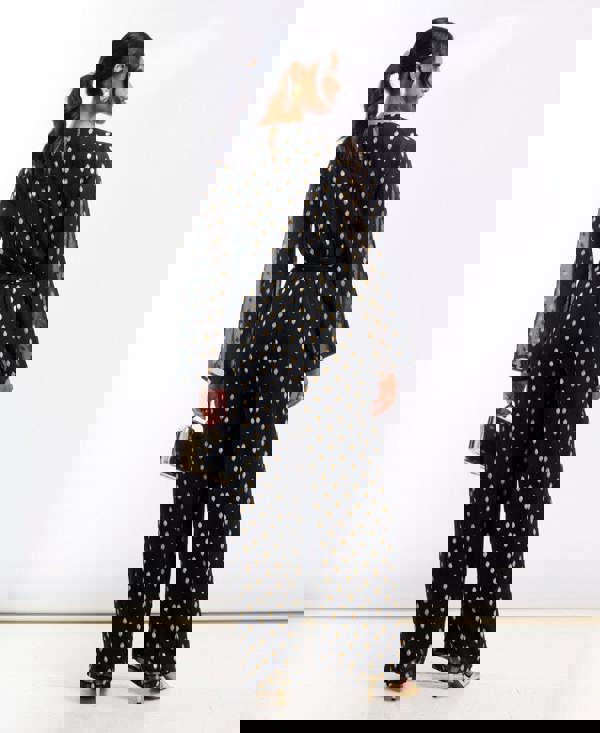 Needs No Label Black Foil Wrap Jumpsuit