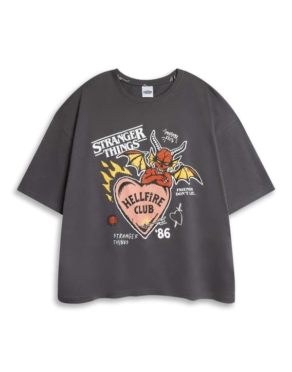 Stranger Things Womens Grey Logo Short Sleeve Long Leg Pyjama Set