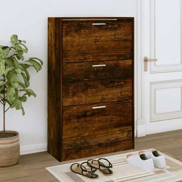 Berkfield Shoe Cabinet Smoked Oak 63x24x103 cm Engineered Wood