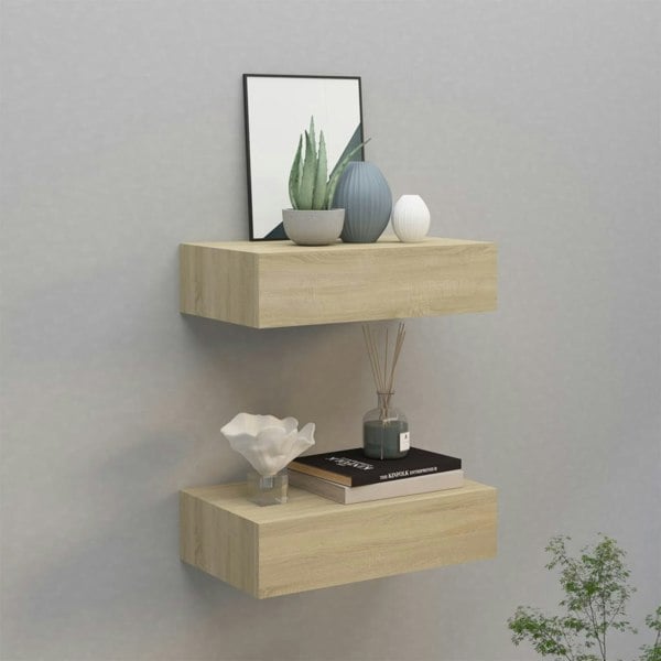 Berkfield Wall-mounted Drawer Shelves 2 pcs Oak 40x23.5x10cm MDF