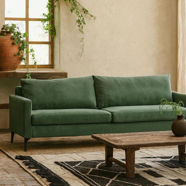 Wyld Haus Buenafuente Green Velvet Upholstered 3 Seater Sofa